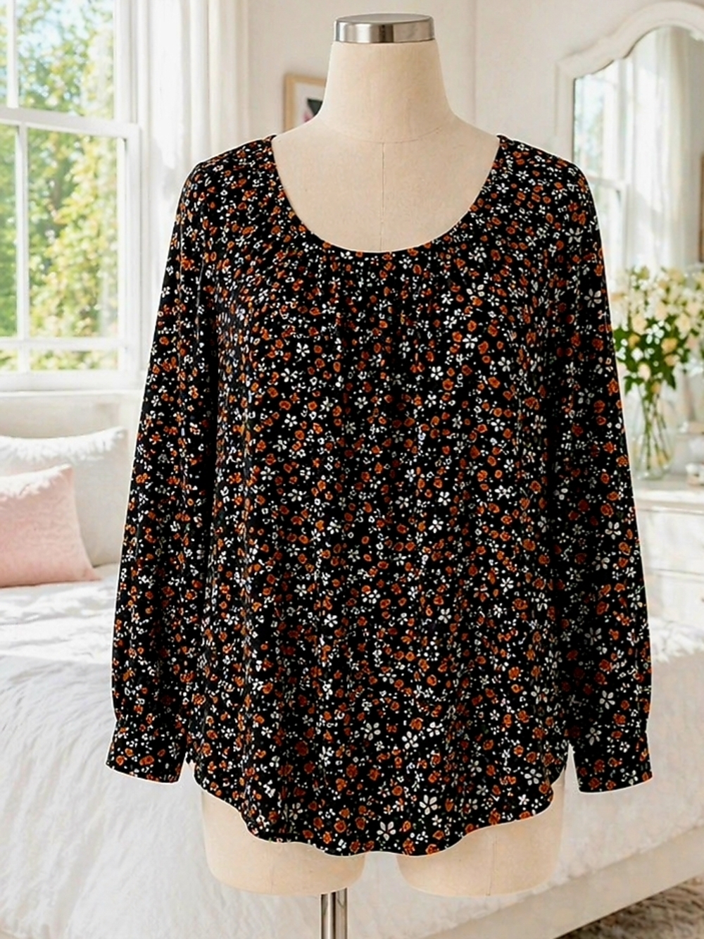 RosRiss Black Floral Flowy Blouse Size 2XL NWT
